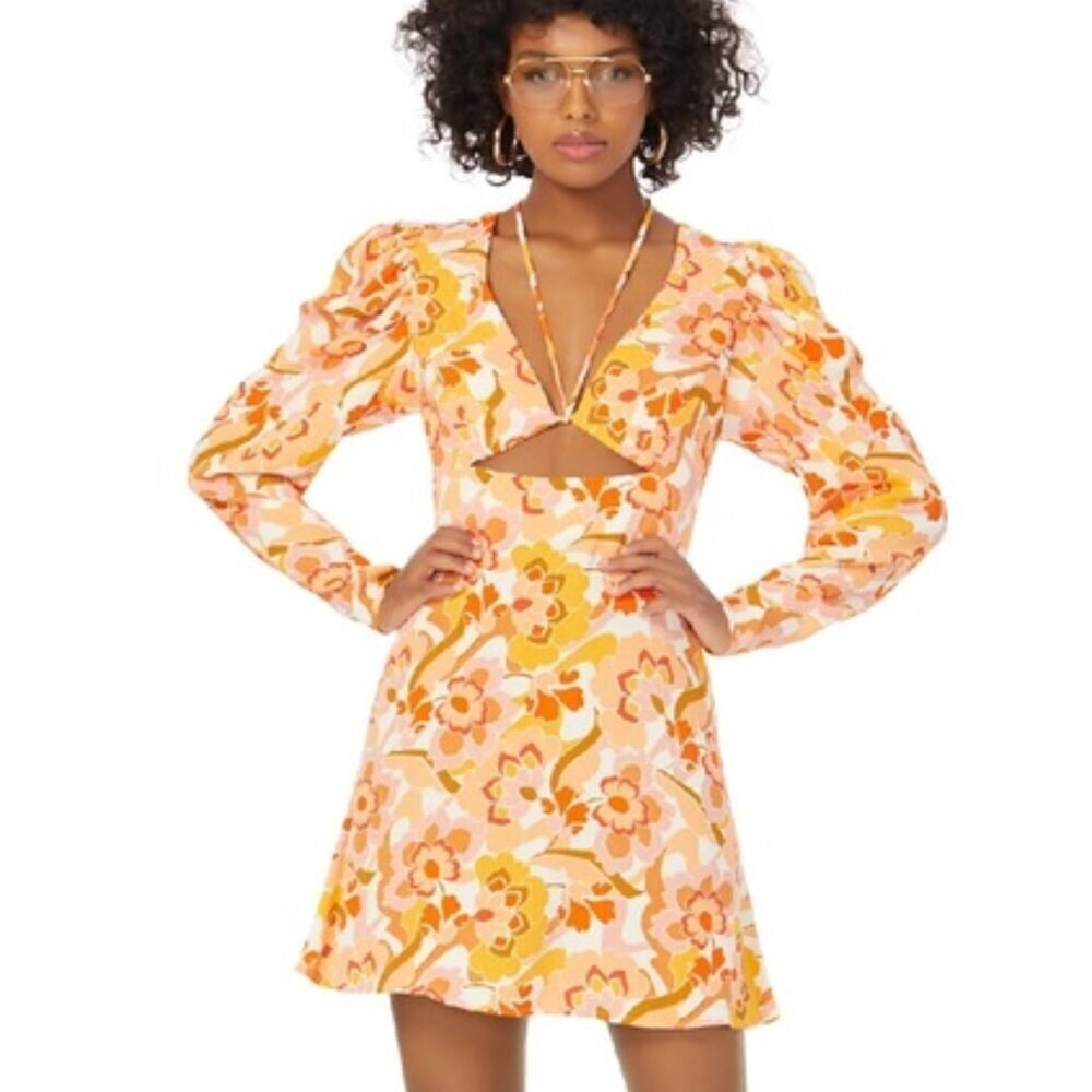 AFRM Etienne Floral Long Sleeve Minidress In Vintage Coral Floral